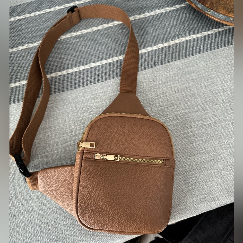 Slim Front Pocket Sling Bag for Women in Tan